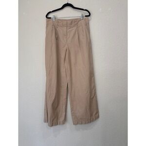 Ann Taylor Loft Tan Khaki Wide Leg Pleated Trousers High Waist Pants Womens 12